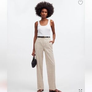 Madewell Mid Rise Straight Pants NQ422 Plaid Linen Blend Size 8